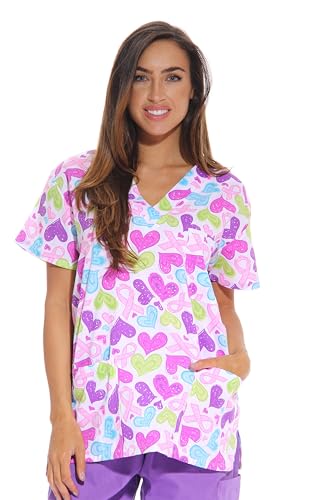 Women's Scrub Tops, White Ribbon Heart