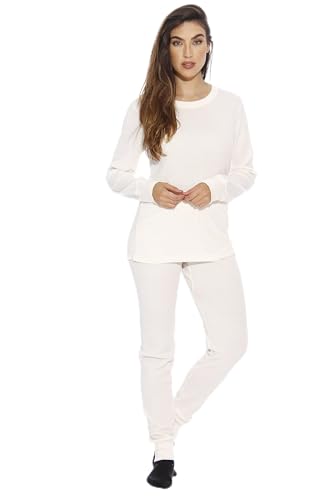 Women's Thermal Underwear Pajamas Set Base Layer Thermals, White