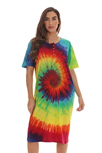 Women's Tie Dye Nightgown, 100% Cotton, Tie Dye Bright Swirl