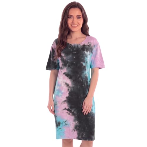 Women's Tie Dye Nightgown, 100%, Tie Dye Blue Purple Black