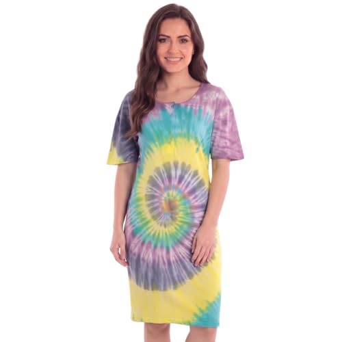 Women's Tie Dye Nightgown, 100% Cotton, Tie Dye Multi Swirl