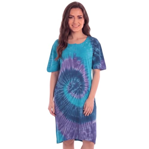 Women's Tie Dye Nightgown, 100%, Tie Dye Blue Purple Swirl