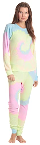 Women's Tie Dye Two Piece Thermal Pajama, Tie Dye Neon Purple