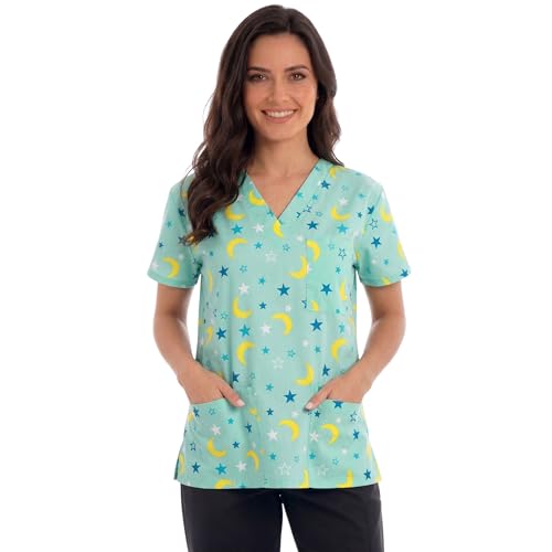 Women's Tops, Aqua - Moon and Stars