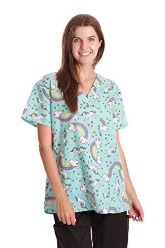 Women's Tops, Turquoise - Unicorn Rainbow