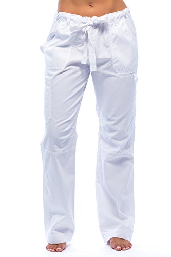 Women's Utility Scrub, White Utility Pant With Aztec Print Inset