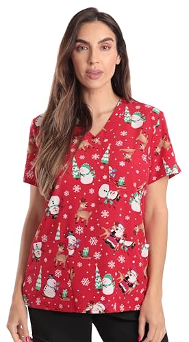 Women's V-Neck Printed, Xmas Santa Reindeer Stretch Fabric