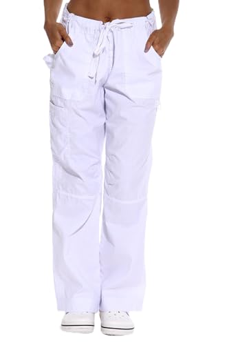 Women's White Scrub, White Utility Pant With Chevron Print Inset