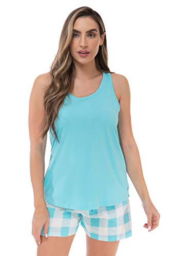 Women Sleepwear Short Sets Woman, Buffalo Plaid - Blue White