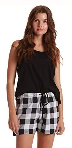 Women Sleepwear Short Sets Woman, Buffalo Plaid - Black White