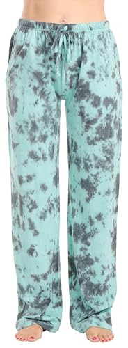 Women Tie Dye Pajama Pants, Tie Dye Ink Blot - Black Aqua