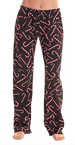 Women Xmas Holiday Pajama Pants Sleepwear, Black - Candy Cane