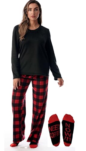 Womens Microfleece Pajama Pants Set, Buffalo Plaid Red Black