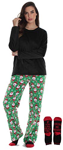 Womens Microfleece Pajama Pants Set, Green - Santa Baby