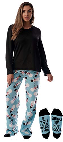 Womens Microfleece Pajama Pants Set with Socks, Jolly Snowman