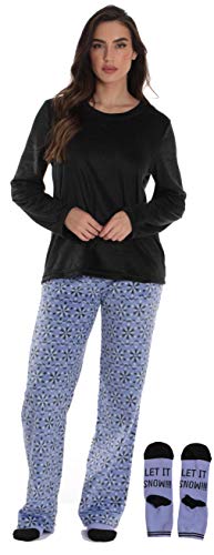 Womens Microfleece Pajama Pants Set, Purple - Snowflake