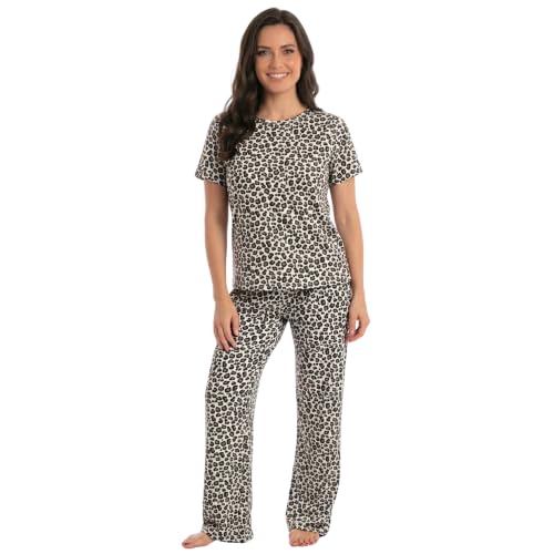 Womens Pajama Pants Set, Beige - Cheetah