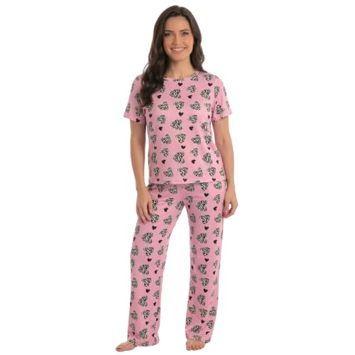Womens Pajama Pants Set, Pink - Tossed Zebra Hearts