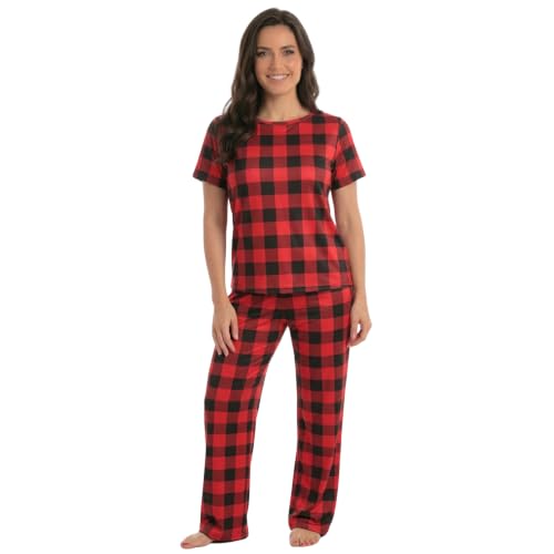 Womens Pajama Pants Set, Red Black - Buffalo Plaid