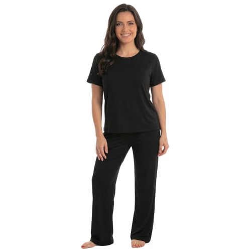 Womens Pajama Pants Set, Solid Black
