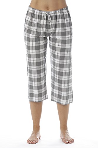Womens Pajama Plaid Capri Pants Sleepwear Grey