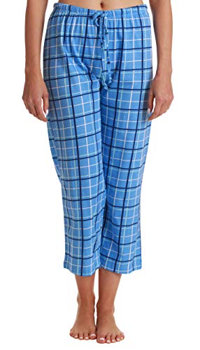 Womens Pajama Plaid Capri Pants Sleepwear, Navy Plaid