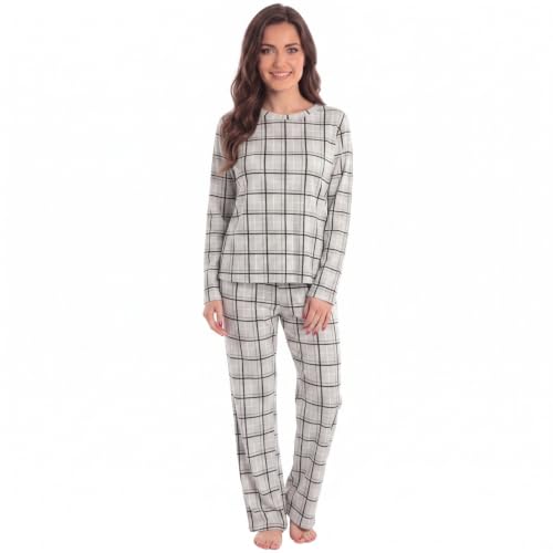 Womens Pajama Set, Brushed Grey Plaid
