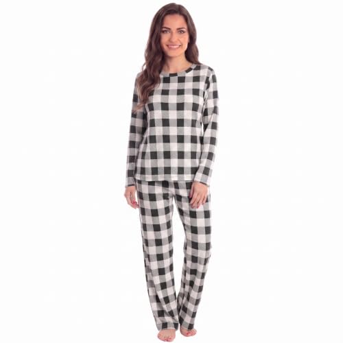 Womens Pajama Set, Brushed White Black Buffalo Plaid