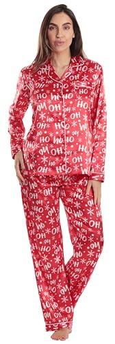 Womens Pajama Set, Satin Ho Ho Ho Stretch Fabric