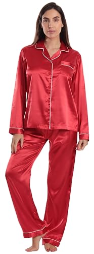Womens Pajama Set, Satin Red Stretch Fabric