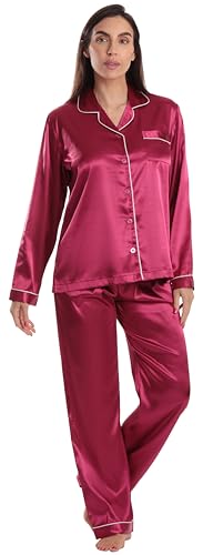 Womens Pajama Set, Satin Wine Stretch Fabric