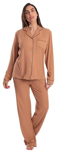 Womens Pajama Set, Solid Camel