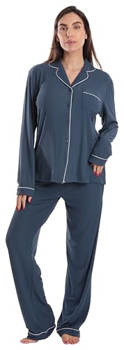 Womens Pajama Set, Solid Navy