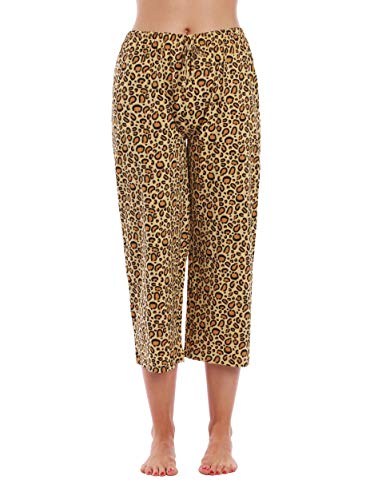Womens Pajamas Cotton Capri Pants, Beige Cheetah