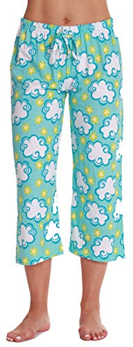 Womens Pajamas Cotton Capri Pants, Blue - Big Cloud