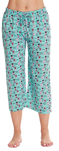 Womens Pajamas Cotton Capri Pants, Blue - Cat Naps