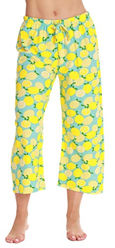 Womens Pajamas Cotton Capri Pants, Blue - Lemons