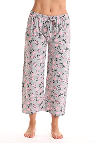 Womens Pajamas Cotton Capri Pants, Grey - I Love Sleep Mask