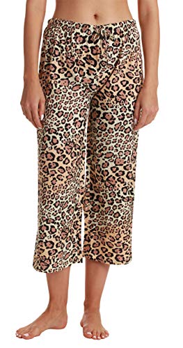 Womens Pajamas Cotton Capri Pants, Leopard Print