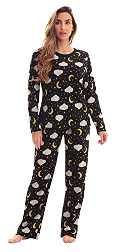 Womens Printed Thermal Fleece Sets, Black - Dark Night