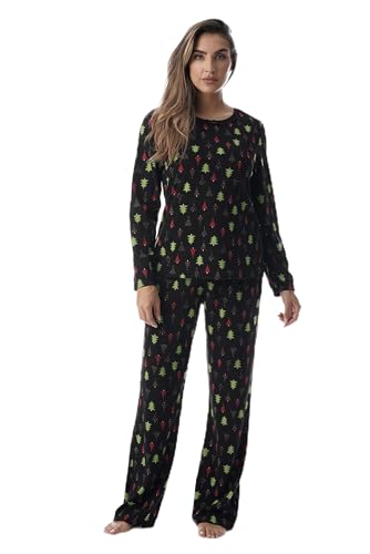 Womens Printed Thermal Fleece Sets, Festive Trees