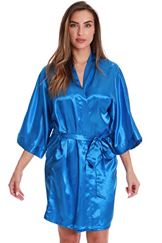 Womens Satin Solid Kimono Robe, Satin - Blue