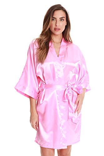Womens Satin Solid Kimono Robe, Satin - Pink